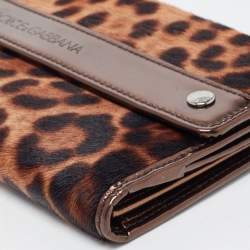 Dolce & Gabbana Brown Leopard Print Calfhair and Patent Leather Continental Wallet