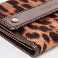 Dolce & Gabbana Brown Leopard Print Calfhair and Patent Leather Continental Wallet
