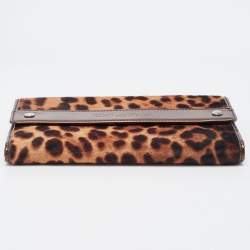Dolce & Gabbana Brown Leopard Print Calfhair and Patent Leather Continental Wallet