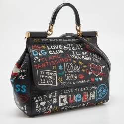 Pre Owned Dolce & Gabbana Multicolor Leather Medium Miss Sicily Graffiti Top Handle Bag