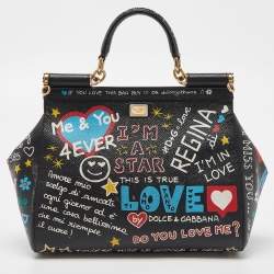 Pre Owned Dolce & Gabbana Multicolor Leather Medium Miss Sicily Graffiti Top Handle Bag