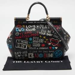 Pre Owned Dolce & Gabbana Multicolor Leather Medium Miss Sicily Graffiti Top Handle Bag