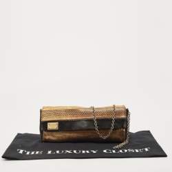 Pre Owned حقيبة كلتش دولتشي أند غابانا DG جلد ثعبان الماء وكريستال مزخرف ذهبي/فضي