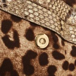 Pre Owned Dolce & Gabbana Brown Leopard Print Canvas & Python Skin Leather Sicily Shoulder Bag
