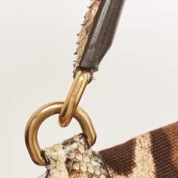 Pre Owned Dolce & Gabbana Brown Leopard Print Canvas & Python Skin Leather Sicily Shoulder Bag
