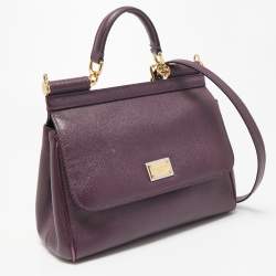 Pre Owned Dolce & Gabbana Purple Leather Medium Miss Sicily Top Handle Bag