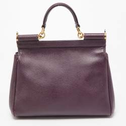 Pre Owned Dolce & Gabbana Purple Leather Medium Miss Sicily Top Handle Bag
