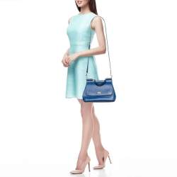 Pre Owned Dolce & Gabbana Blue Leather Medium Miss Sicily Top Handle Bag
