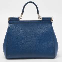 Pre Owned Dolce & Gabbana Blue Leather Medium Miss Sicily Top Handle Bag