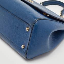 Pre Owned Dolce & Gabbana Blue Leather Medium Miss Sicily Top Handle Bag