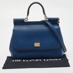 Pre Owned Dolce & Gabbana Blue Leather Medium Miss Sicily Top Handle Bag
