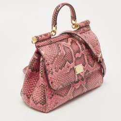Dolce & Gabbana Pink Python Medium Miss Sicily Top Handle Bag
