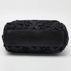 Pre Owned Dolce & Gabbana Black Crochet Raffia and Leather Large Miss Sicily Top Handle Bag