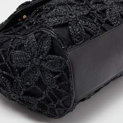 Pre Owned Dolce & Gabbana Black Crochet Raffia and Leather Large Miss Sicily Top Handle Bag