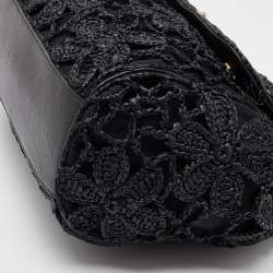 Pre Owned Dolce & Gabbana Black Crochet Raffia and Leather Large Miss Sicily Top Handle Bag