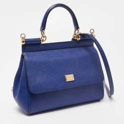 Pre Owned Dolce & Gabbana Blue Leather Small Miss Sicily Top Handle Bag
