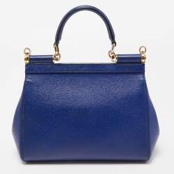 Pre Owned Dolce & Gabbana Blue Leather Small Miss Sicily Top Handle Bag
