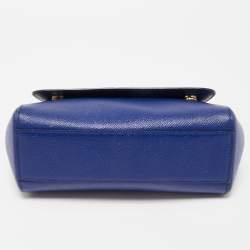 Pre Owned Dolce & Gabbana Blue Leather Small Miss Sicily Top Handle Bag