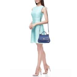 Pre Owned Dolce & Gabbana Blue Leather Small Miss Sicily Top Handle Bag