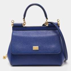 Pre Owned Dolce & Gabbana Blue Leather Small Miss Sicily Top Handle Bag