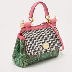 Pre Owned Dolce & Gabbana Multicolor Woven Straw, Leather and Python Small Miss Sicily Top Handle Bag