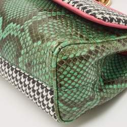 Pre Owned Dolce & Gabbana Multicolor Woven Straw, Leather and Python Small Miss Sicily Top Handle Bag