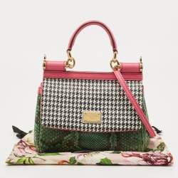Pre Owned Dolce & Gabbana Multicolor Woven Straw, Leather and Python Small Miss Sicily Top Handle Bag