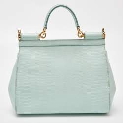 Pre Owned Dolce & Gabbana Green Iguana Embossed Leather Medium Miss Sicily Top Handle Bag