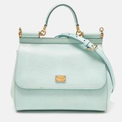 Pre Owned Dolce & Gabbana Green Iguana Embossed Leather Medium Miss Sicily Top Handle Bag