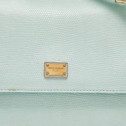 Pre Owned Dolce & Gabbana Green Iguana Embossed Leather Medium Miss Sicily Top Handle Bag