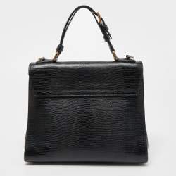 Pre Owned Dolce & Gabbana Black Lizard Embossed Leather Medium Miss Monica Top Handle Bag