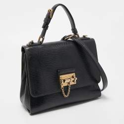 Pre Owned Dolce & Gabbana Black Lizard Embossed Leather Medium Miss Monica Top Handle Bag