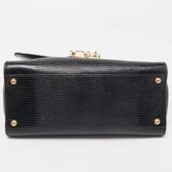 Pre Owned Dolce & Gabbana Black Lizard Embossed Leather Medium Miss Monica Top Handle Bag