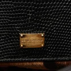 Pre Owned Dolce & Gabbana Black Lizard Embossed Leather Medium Miss Monica Top Handle Bag
