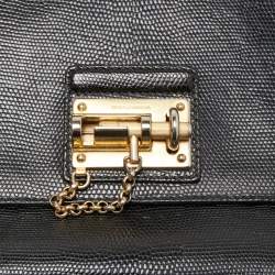 Pre Owned Dolce & Gabbana Black Lizard Embossed Leather Medium Miss Monica Top Handle Bag