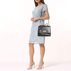 Pre Owned Dolce & Gabbana Black Lizard Embossed Leather Medium Miss Monica Top Handle Bag