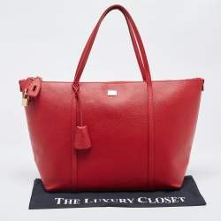 Pre Owned Dolce & Gabbana Red Leather Miss Escape Zip Tote