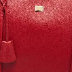 Pre Owned Dolce & Gabbana Red Leather Miss Escape Zip Tote