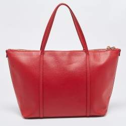 Pre Owned Dolce & Gabbana Red Leather Miss Escape Zip Tote