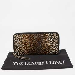 Pre Owned Dolce & Gabbana Black/Brown Leopard Print Fabric Mindy Wristlet Clutch