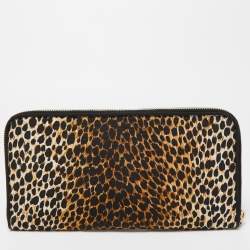 Pre Owned Dolce & Gabbana Black/Brown Leopard Print Fabric Mindy Wristlet Clutch