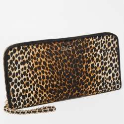 Pre Owned Dolce & Gabbana Black/Brown Leopard Print Fabric Mindy Wristlet Clutch