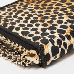 Pre Owned Dolce & Gabbana Black/Brown Leopard Print Fabric Mindy Wristlet Clutch