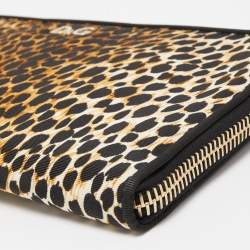 Pre Owned Dolce & Gabbana Black/Brown Leopard Print Fabric Mindy Wristlet Clutch