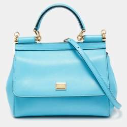 Pre Owned Dolce & Gabbana Blue Leather Small Miss Sicily Top Handle Bag