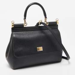 Pre Owned Dolce & Gabbana Black Leather Small Miss Sicily Top Handle Bag
