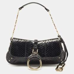 Pre Owned Dolce & Gabbana Black Python Ring Flap Shoulder Bag
