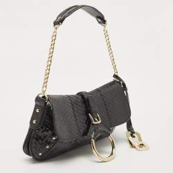 Pre Owned Dolce & Gabbana Black Python Ring Flap Shoulder Bag