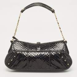 Pre Owned Dolce & Gabbana Black Python Ring Flap Shoulder Bag