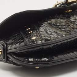 Pre Owned Dolce & Gabbana Black Python Ring Flap Shoulder Bag